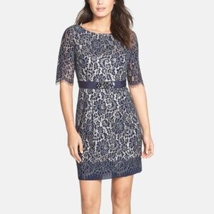 Eliza J Lace Beaded Cocktail Dress Navy Blue Sz 12